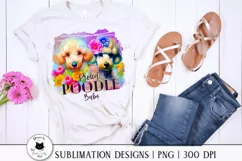 cute watercolor poodles png design shown on a shirt
