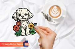 Poodle Puppy Flowers Sticker, Poodle Puppy Sticker Product Image 1