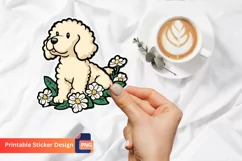 Poodle Puppy Flowers Sticker, Poodle Puppy Sticker Product Image 1