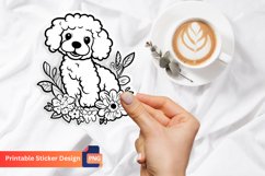 Poodle Puppy Flowers Sticker, Poodle Puppy Sticker Product Image 1
