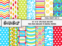 Pool Party digital papers, summer tropical scrapbook designs Product Image 2