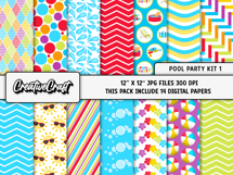 Pool Party digital papers, summer tropical scrapbook designs Product Image 2