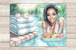 GlamArtZhanna, pool party journal, swimming pool paper, african american, woman scrapbook, pool day download, summer journal, pool float collage, swimwear printable, floatie kit, flamingo pool, junk journal, summer ephemera, swim party