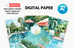 Watercolor Poolside Digital Paper, Poolside Background Product Image 1
