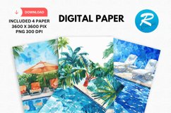 Watercolor Poolside Digital Paper, Poolside Background Product Image 1