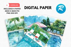Watercolor Poolside Digital Paper, Poolside Background Product Image 1