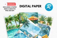Watercolor Poolside Digital Paper, Poolside Background Product Image 1