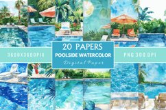 Watercolor Poolside Digital Paper Bundle Product Image 1