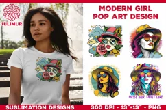 Pop Art Girl T-Shirt Design. Modern Pop Art Girl Sublimation Product Image 1
