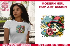Pop Art Girl T-Shirt Design. Modern Pop Art Girl Sublimation Product Image 2