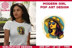 Pop Art Girl T-Shirt Design. Modern Pop Art Girl Sublimation Product Image 4