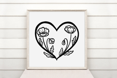 Poppies Heart Wreath Flower Graphic Clipart PNG Outline Product Image 2