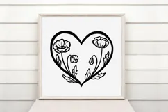 Poppies Heart Wreath Flower Graphic Clipart PNG Outline Product Image 2