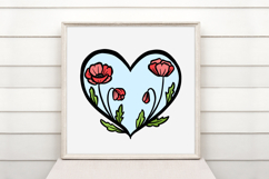 Poppies Red Heart Wreath Flower Graphic Clipart PNG Product Image 2