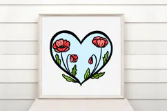 Poppies Red Heart Wreath Flower Graphic Clipart PNG Product Image 2