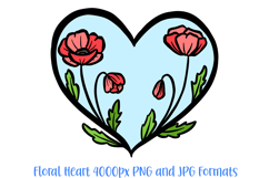 Poppies Red Heart Wreath Flower Graphic Clipart PNG Illustration