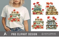 Watercolor Poppies with Stack Vintage Suitcases Product Image 1