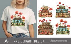 Watercolor Poppies with Stack Vintage Suitcases Product Image 1
