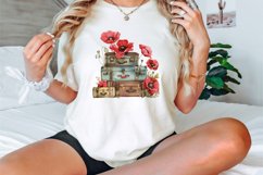 Watercolor Poppies with Stack Vintage Suitcases Bundle Product Image 3