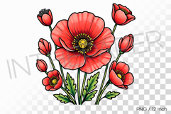 Felt tip pen marker drawing Poppy PNG flower clipart Product Image 1