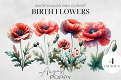 Birth Month Flowers Clipart, August Poppy PNG. Product Image 1