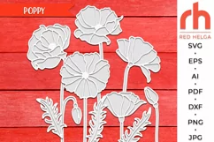 poppy svg, august flower svg, leo birth svg, poppy outline, poppy silhouette, laser cut file, layered poppy svg, poppy bouquet svg, poppy bundle, wood poppy svg, month flower svg, leo plant svg, birth flower svg