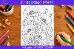 Poppy coloring page A4 Letter JPG PDF Product Image 1