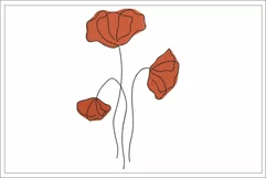 Poppy flowers embroidery design, one line art embroidery Product Image 1