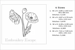 Poppy sketch embroidery design, wildflower embroidery file Product Image 2
