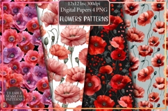 Poppy Watercolor Flowers Patterns Product Image 1