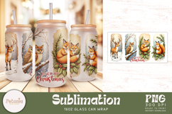 winter woodland animals sublimation png design being used as a popular and trendy brush stroke panel 16oz glass can print