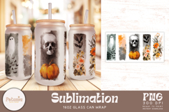 trendy halloween sublimation wrap design being used as a popular 16 oz glass can print