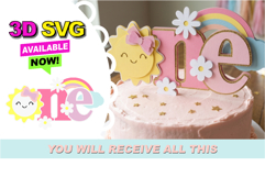 First Birthday Sunshine cake topper 3D SVG Product Image 1