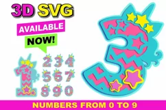Unicorn Party 3D SVG Numbers | Unicorn birthday SVG Product Image 1
