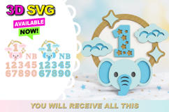 Baby Months elephant topper 3D SVG Product Image 1