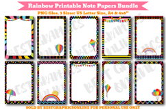 Rainbow Printable Note Paper Bundle, Rainbow Writing Papers Product Image 1