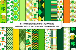 St Patrick's Day Digital Papers, Saint Patrick Shamrock Set Product Image 1