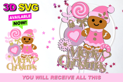 Gingerbread Pink Christmas Topper 3D SVG Product Image 1