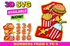 Burger and Fries 3D SVG Numbers | Burger and Fries Product Image 1