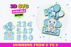 Cute Elephant Numbers 3D SVG Product Image 1