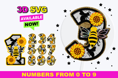 Sunflowers, Bee the Sunshine Numbers 3D SVG Product Image 1