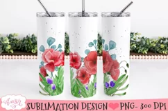 Watercolor Poppy Flowers Tumbler template for sublimation Product Image 2
