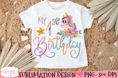 My first birthday PNG for sublimation | Birthday unicorn PNG Product Image 1
