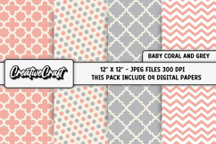 Baby Coral Grey Digital Papers, scrapbook background designs Product Image 1