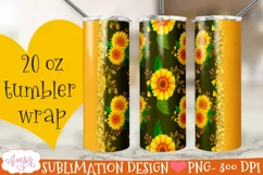 Sunflower tumbler wrap for sublimation PNG customizable Product Image 2