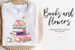 Watercolor stack of books PNG for sublimation | Book lover Product Image 2