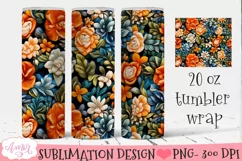 3D floral tumbler wrap sublimation, spring tumbler PNG Product Image 1