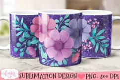 Glitter and Flowers Mug wrap PNG for Sublimation 11oz and 15 Product Image 2