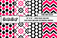Pink and Black Digital Papers, scrapbook backgrounds designs Product Image 1