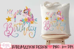 My first birthday PNG for sublimation | Birthday unicorn PNG Product Image 2